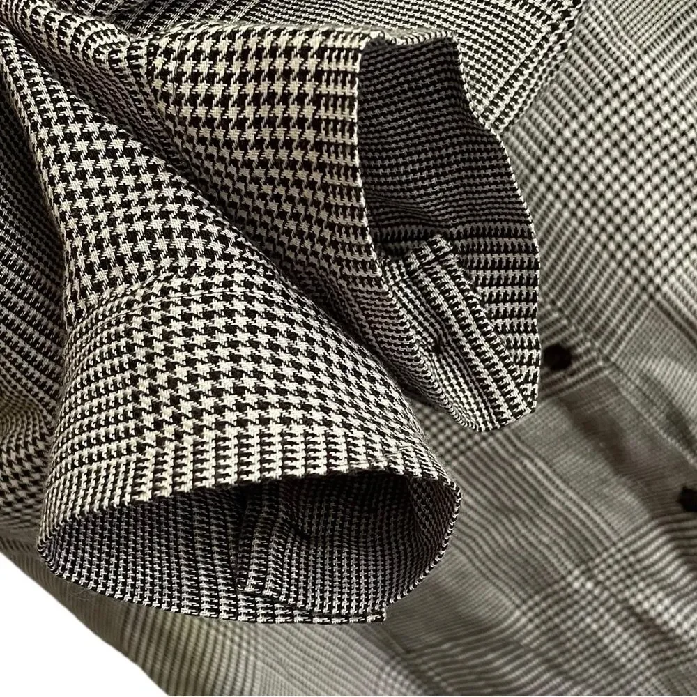 L’AGENCE Checked Button Front Long Sleeve Blouse Black Cream XS - Picture 4 of 6